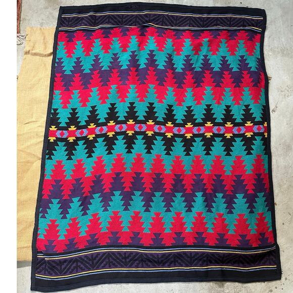 Vintage Navajo Tribal Throw Knit Blanket cotton Made In USA Reversible 62x48” - Picture 4 of 16